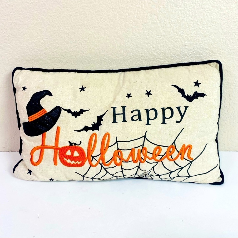 Happy Halloween Embroidered Accent Pillow 20” x 11”